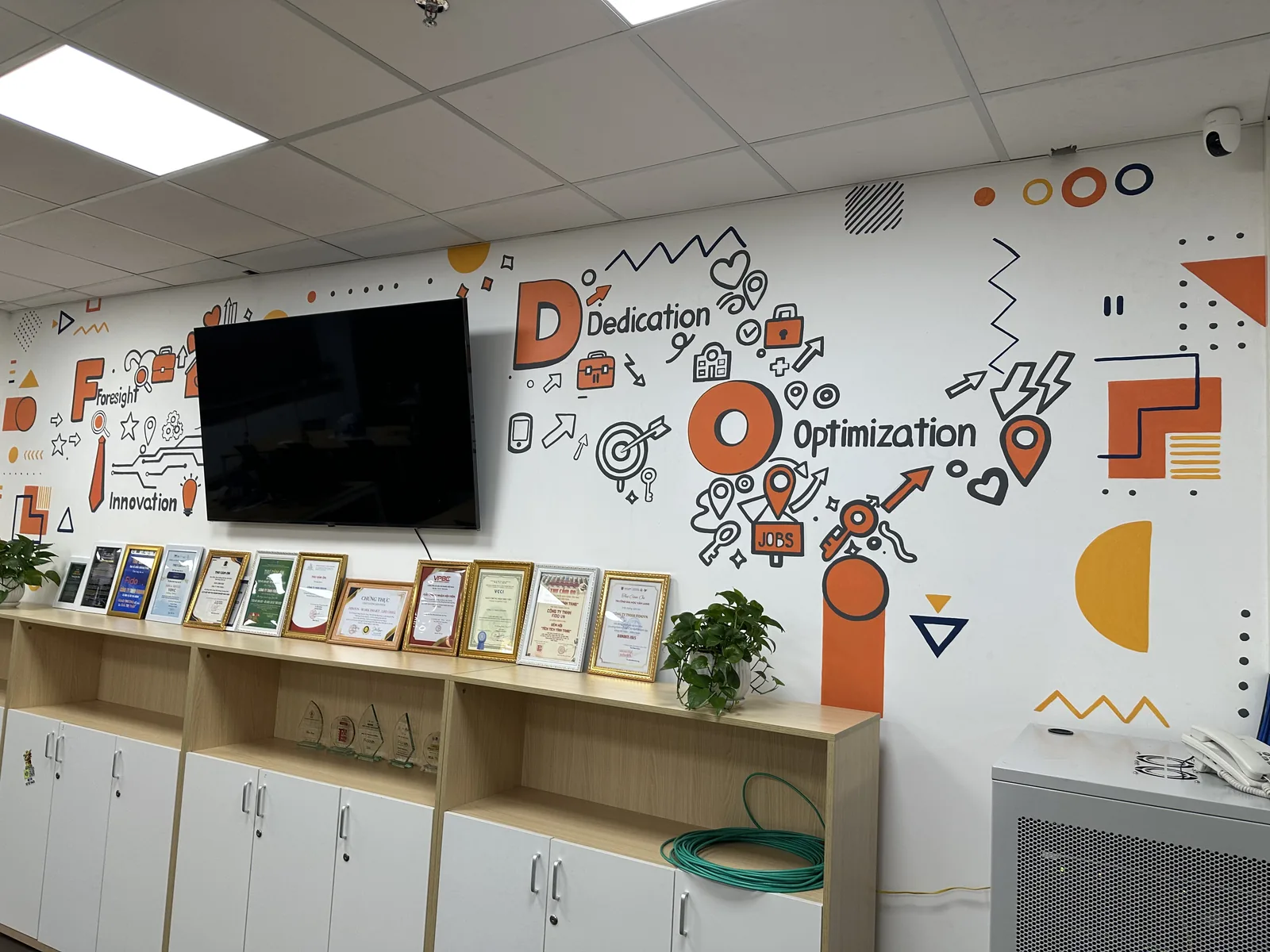 Tranh tường khu trưng bày giấy khen văn phòng, biểu tượng Dedication, Optimization